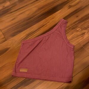 Set active one shoulder ribbed crop tank maroon